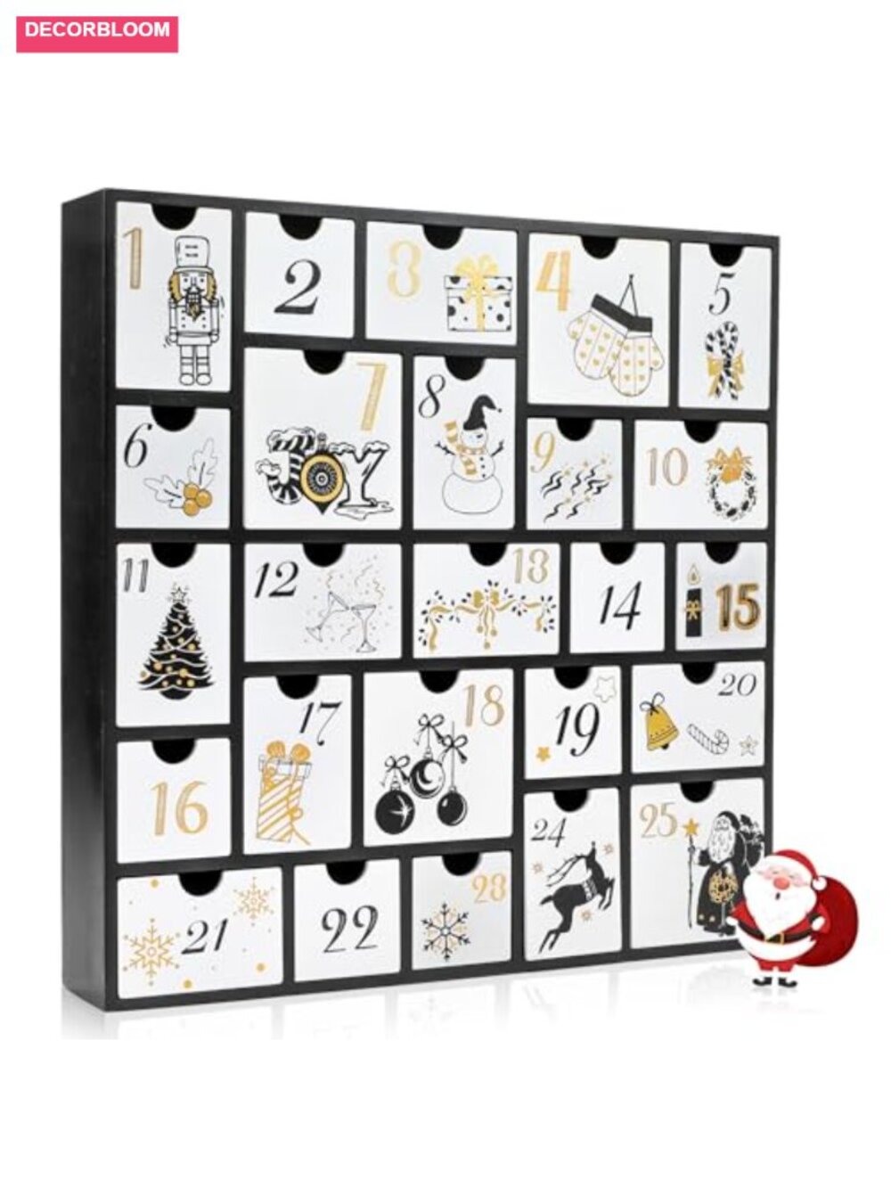 Wooden Advent Calendar 25 Refillable Drawers Reusable Christmas Countdown